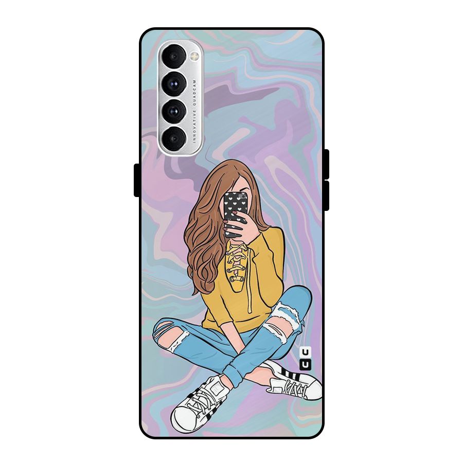 Selfie Girl Illustration Metal Back Case for Oppo Reno4 Pro