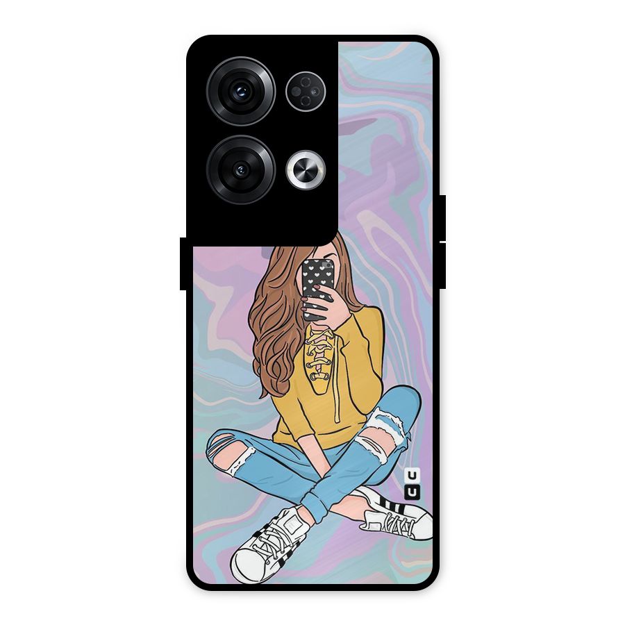 Selfie Girl Illustration Metal Back Case for Oppo Reno8 Pro 5G