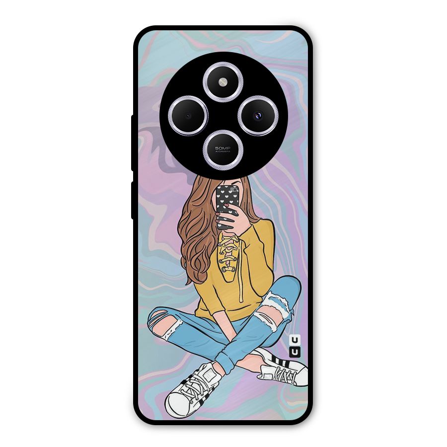 Selfie Girl Illustration Metal Back Case for Poco C75 5G