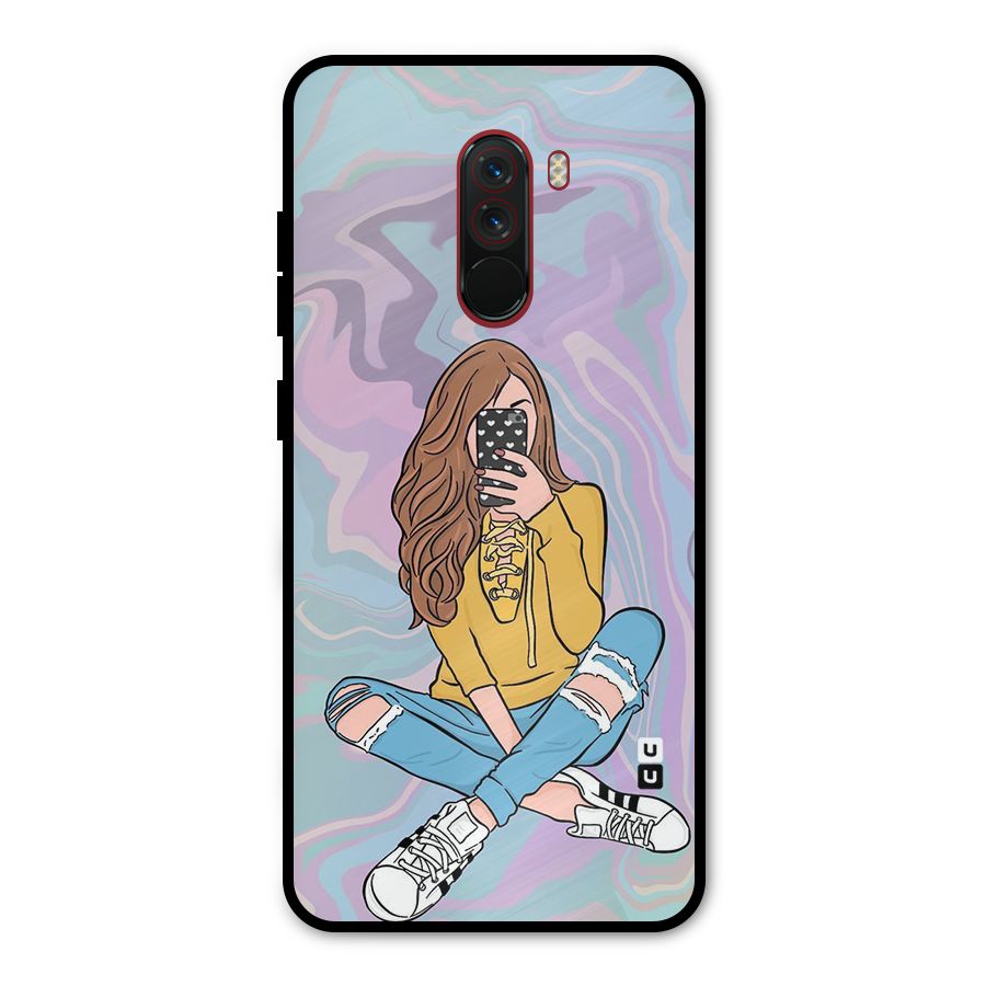 Selfie Girl Illustration Metal Back Case for Poco F1