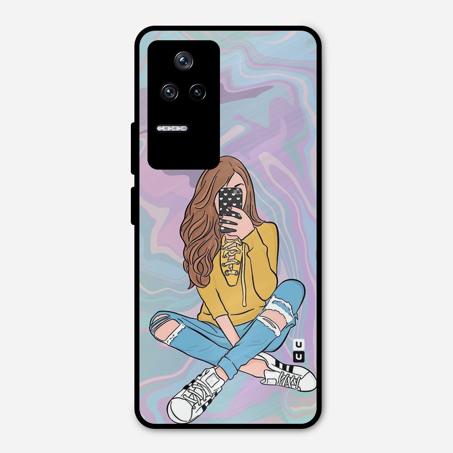 Selfie Girl Illustration Metal Back Case for Poco F4 5G