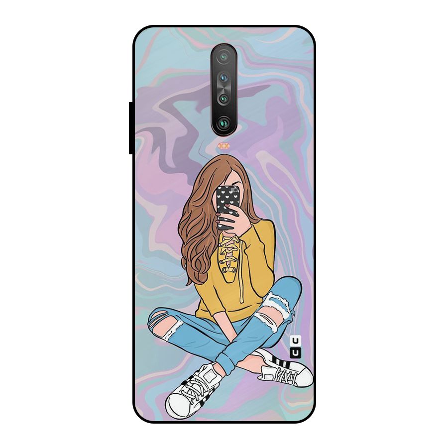 Selfie Girl Illustration Metal Back Case for Poco X2