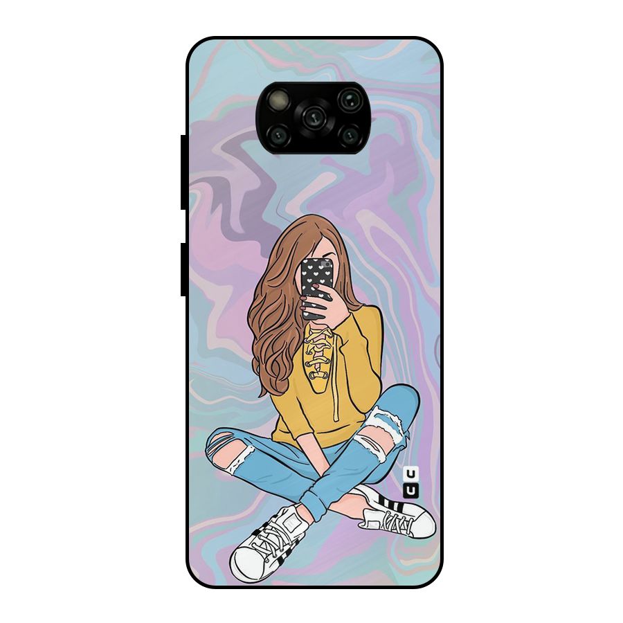Selfie Girl Illustration Metal Back Case for Poco X3