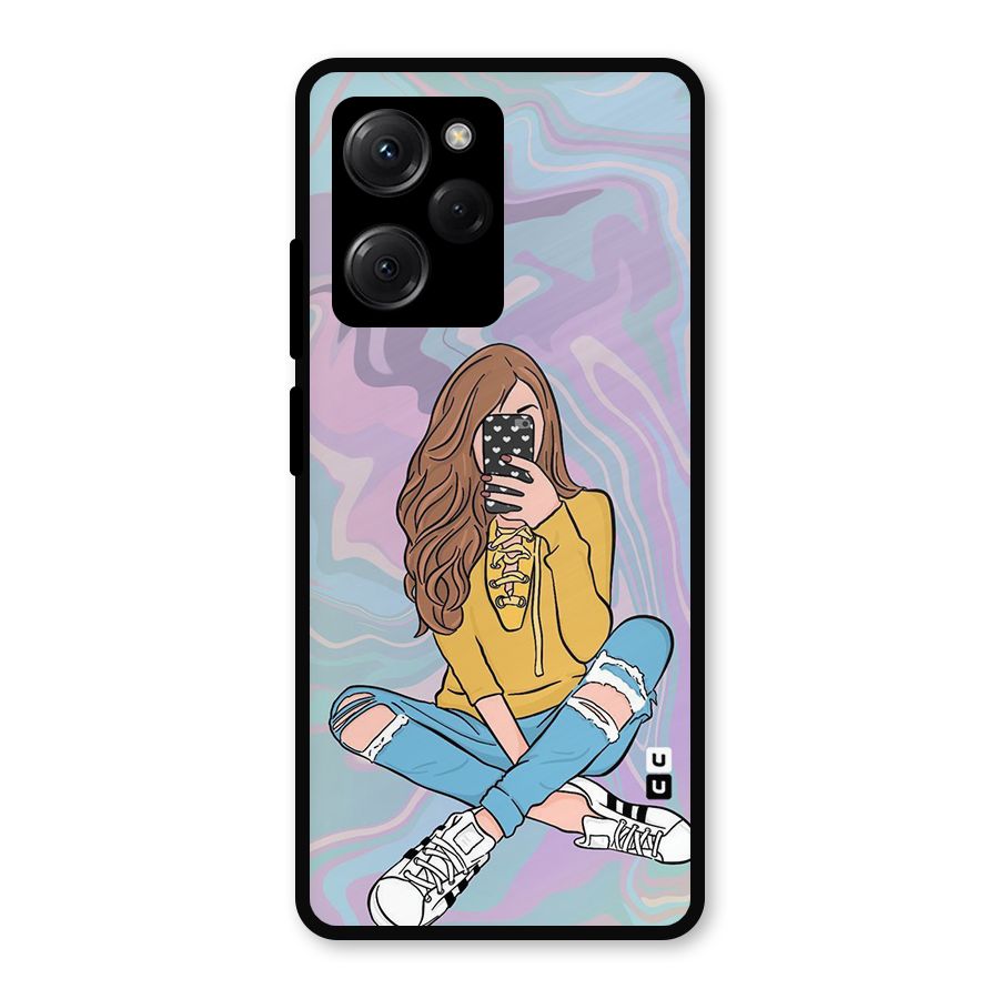Selfie Girl Illustration Metal Back Case for Poco X5 Pro