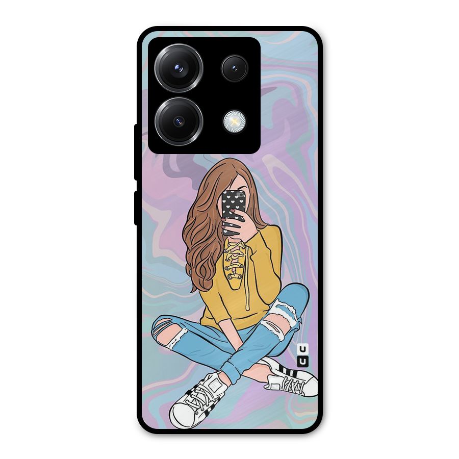 Selfie Girl Illustration Metal Back Case for Poco X6