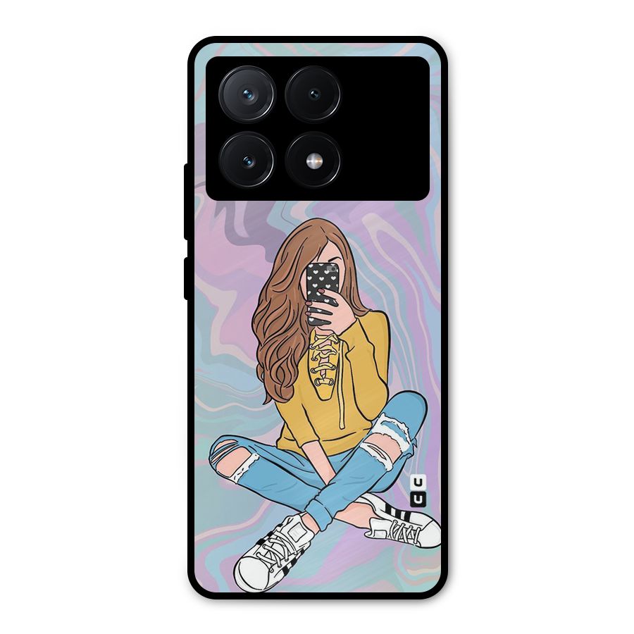 Selfie Girl Illustration Metal Back Case for Poco X6 Pro