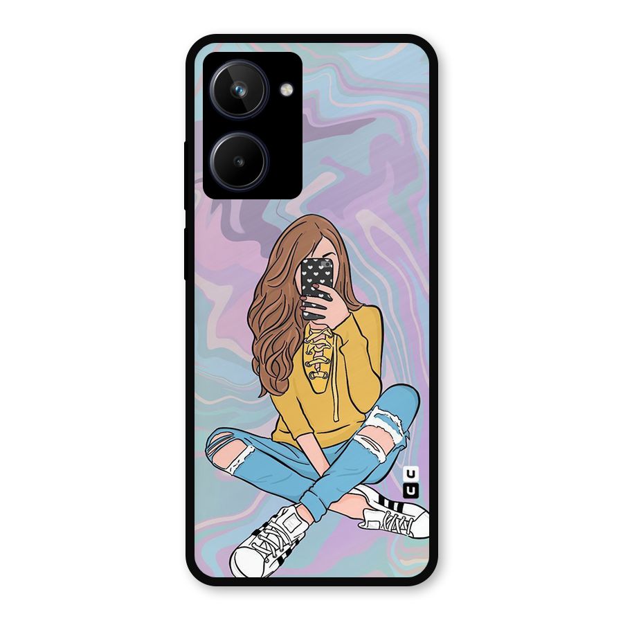 Selfie Girl Illustration Metal Back Case for Realme 10