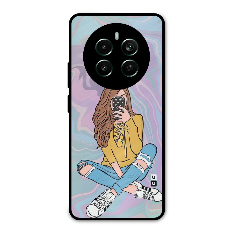 Selfie Girl Illustration Metal Back Case for Realme 12 Pro Plus