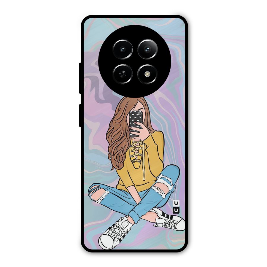Selfie Girl Illustration Metal Back Case for Realme 13