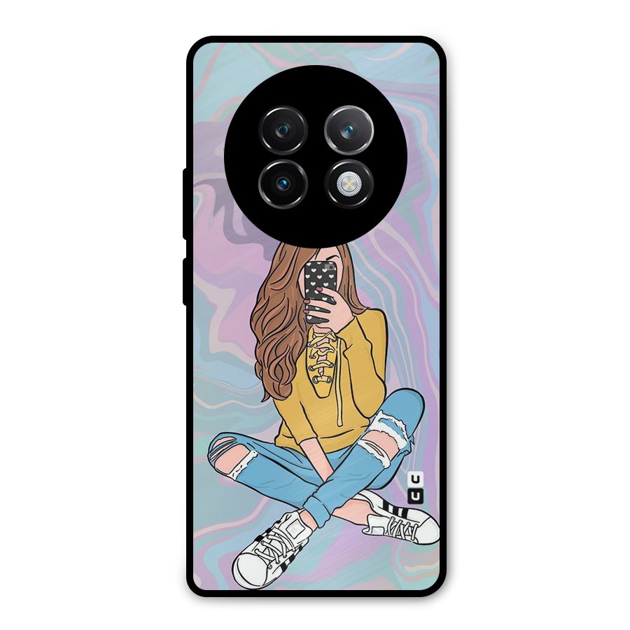Selfie Girl Illustration Metal Back Case for Realme 13 Plus