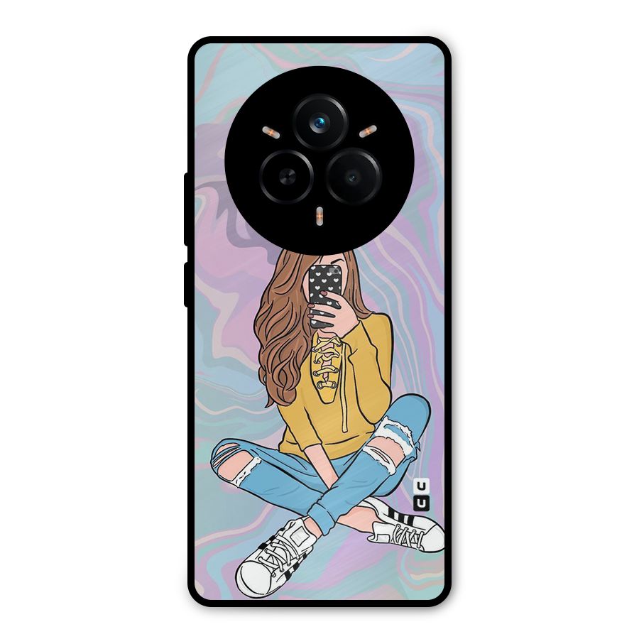 Selfie Girl Illustration Metal Back Case for Realme 14 Pro