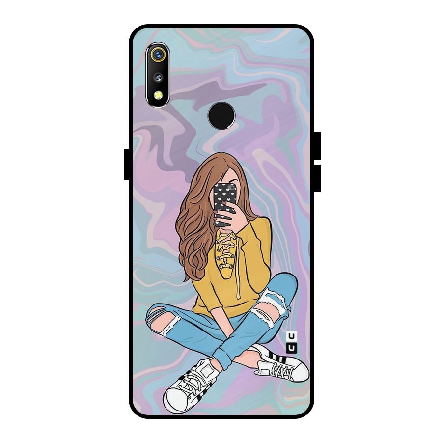 Selfie Girl Illustration Metal Back Case for Realme 3i