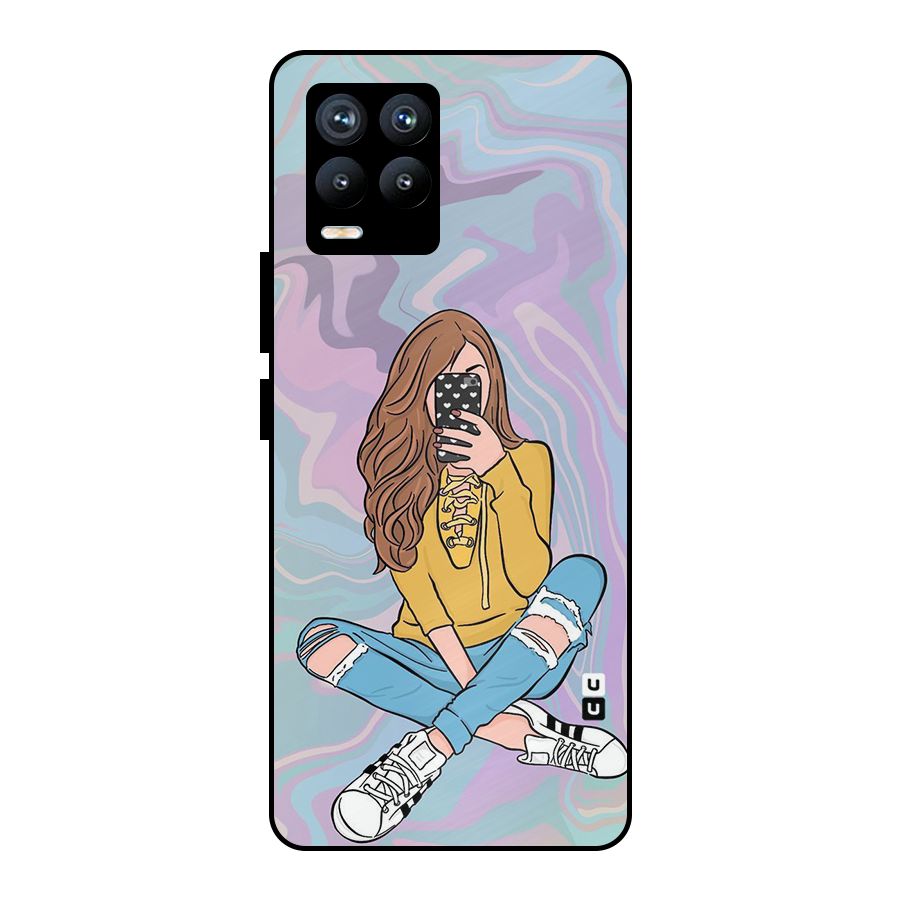 Selfie Girl Illustration Metal Back Case for Realme 8 Pro