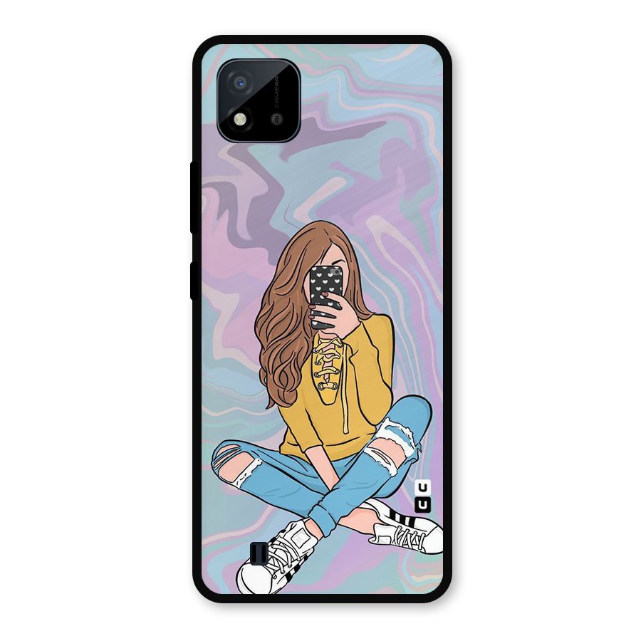 Selfie Girl Illustration Metal Back Case for Realme C11 2021