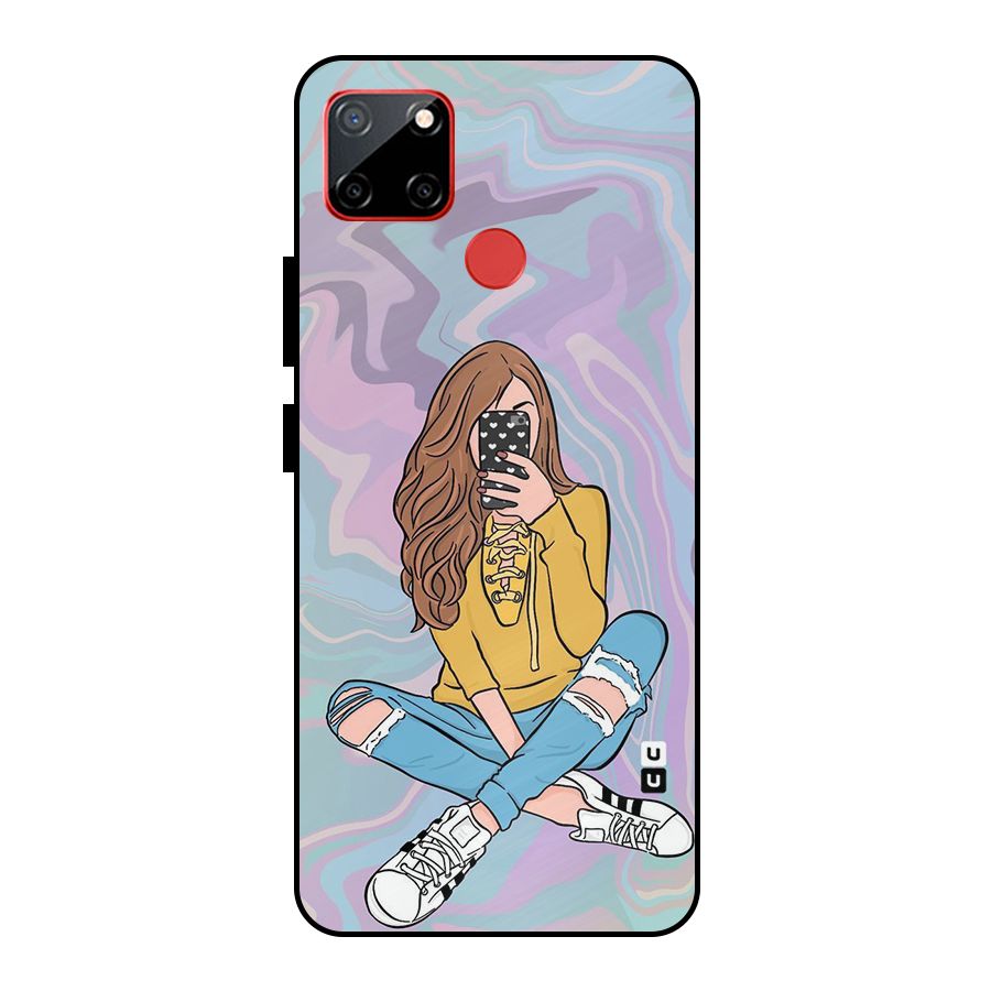 Selfie Girl Illustration Metal Back Case for Realme C12