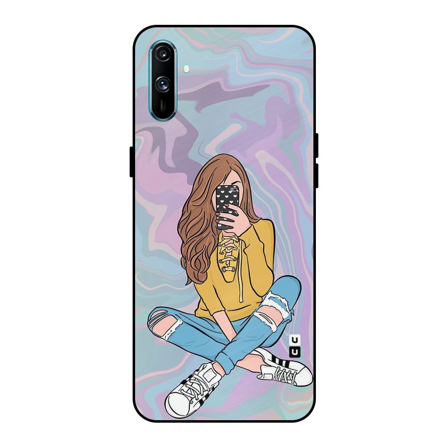 Selfie Girl Illustration Metal Back Case for Realme C3