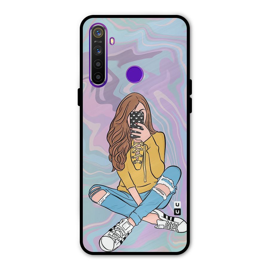 Selfie Girl Illustration Metal Back Case for Realme Narzo 10