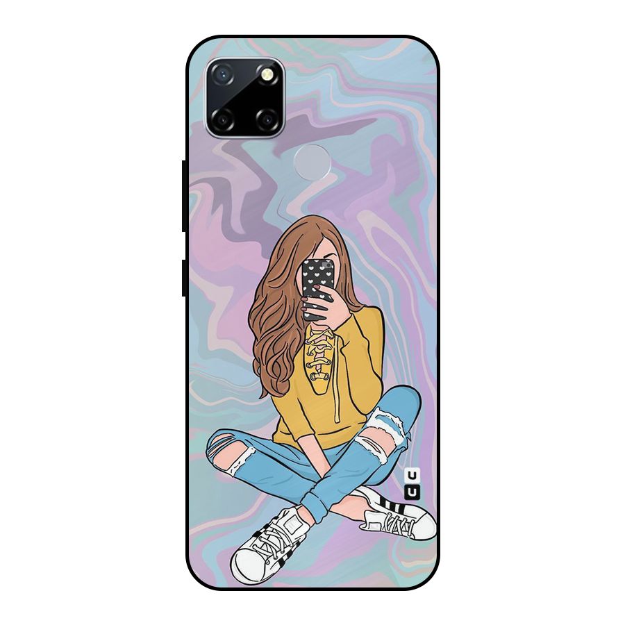 Selfie Girl Illustration Metal Back Case for Realme Narzo 20