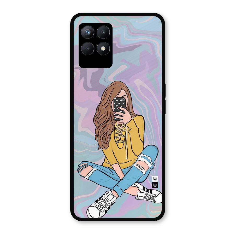 Selfie Girl Illustration Metal Back Case for Realme Narzo 50