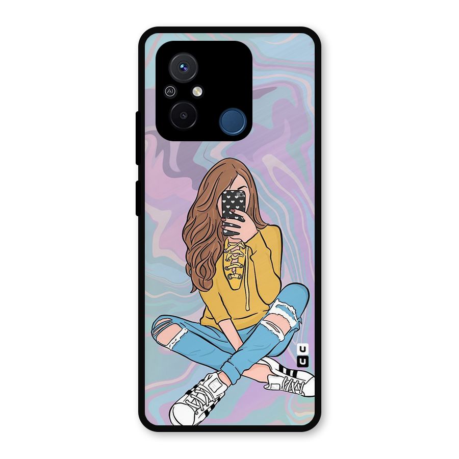 Selfie Girl Illustration Metal Back Case for Redmi 12C