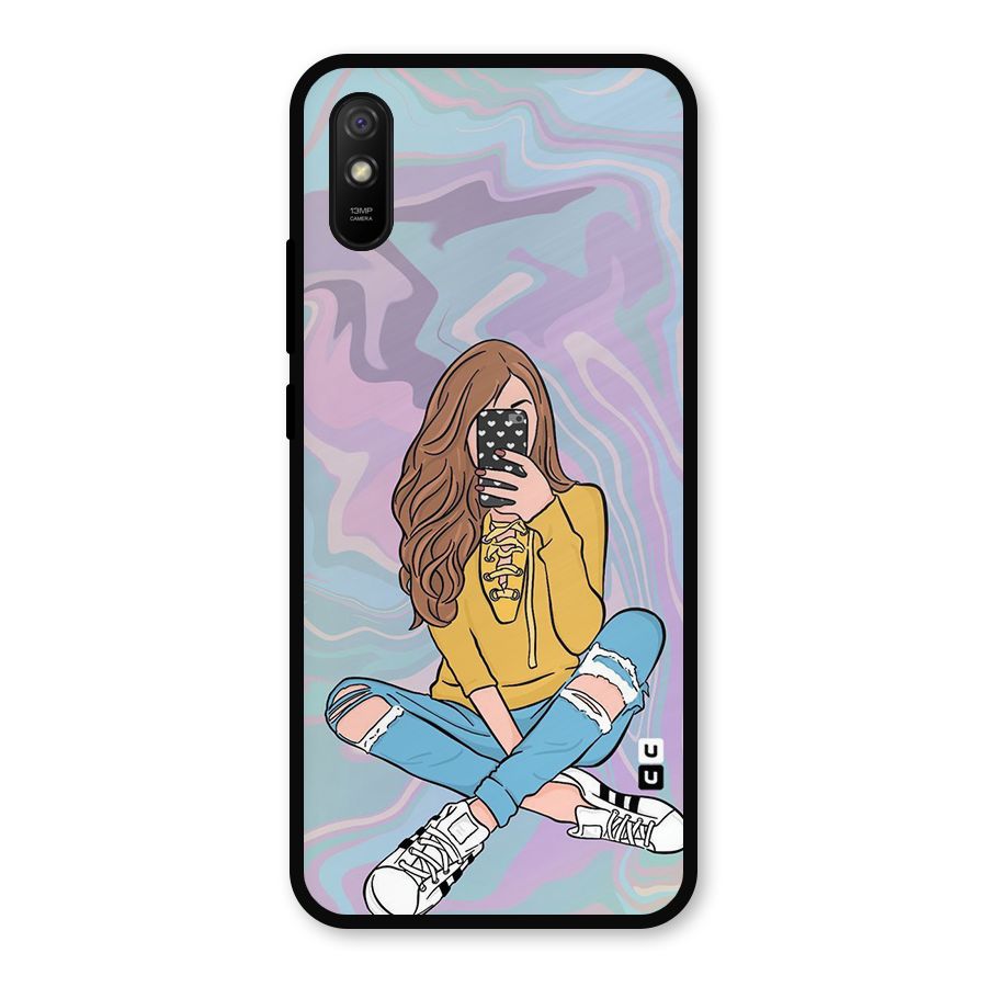 Selfie Girl Illustration Metal Back Case for Redmi 9a