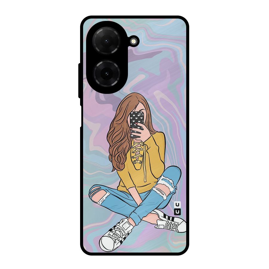 Selfie Girl Illustration Metal Back Case for Redmi A5 4G