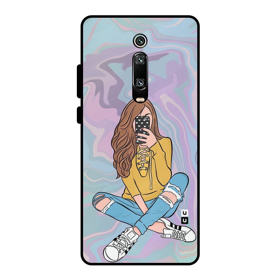 Selfie Girl Illustration Metal Back Case for Redmi K20