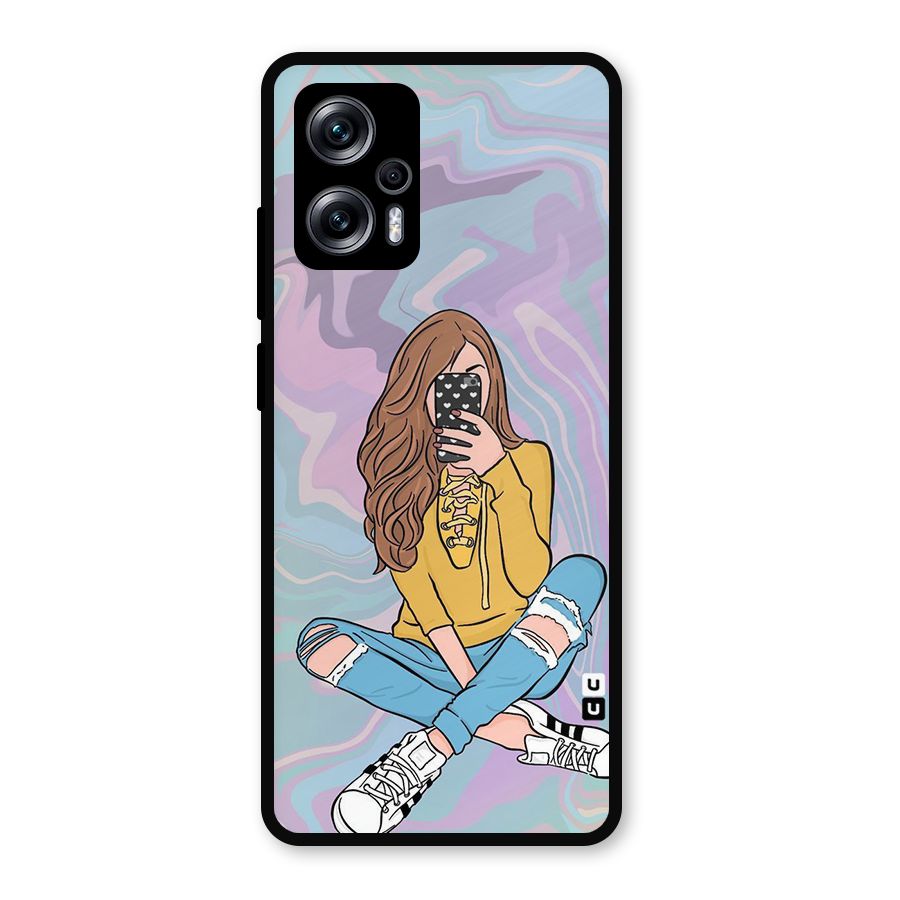 Selfie Girl Illustration Metal Back Case for Redmi K50i