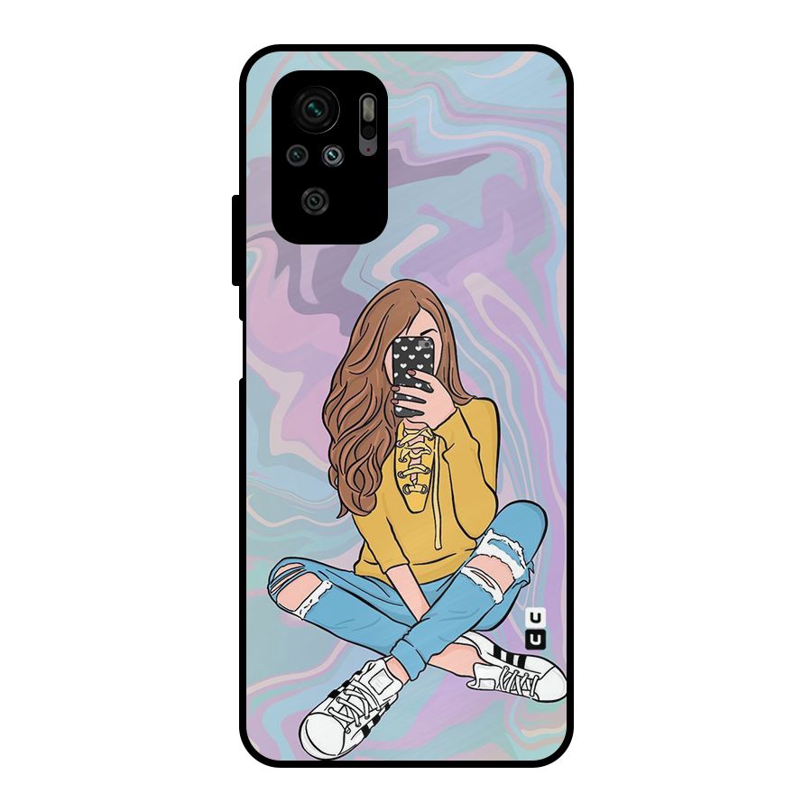 Selfie Girl Illustration Metal Back Case for Redmi Note 10S