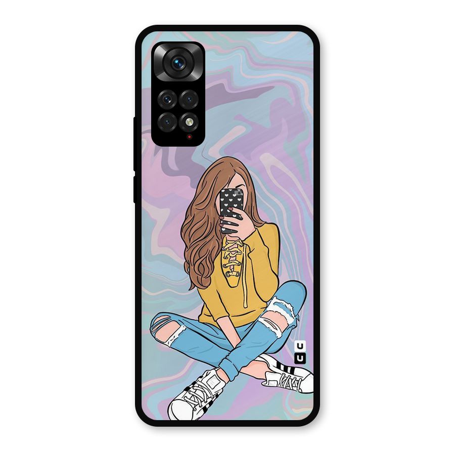 Selfie Girl Illustration Metal Back Case for Redmi Note 11s
