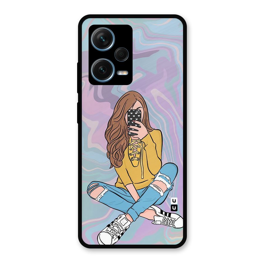 Selfie Girl Illustration Metal Back Case for Redmi Note 12 Pro Plus 5G