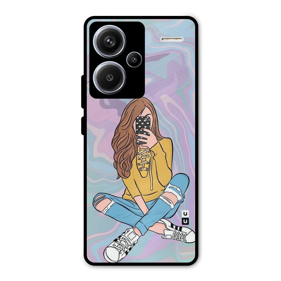 Selfie Girl Illustration Metal Back Case for Redmi Note 13 Pro Plus