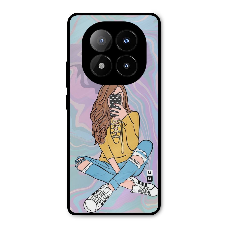 Selfie Girl Illustration Metal Back Case for Redmi Note 14 Pro Plus 5G