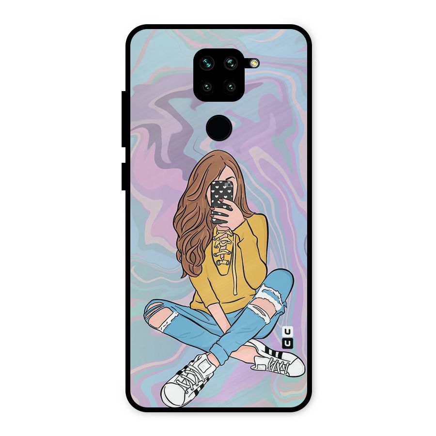 Selfie Girl Illustration Metal Back Case for Redmi Note 9