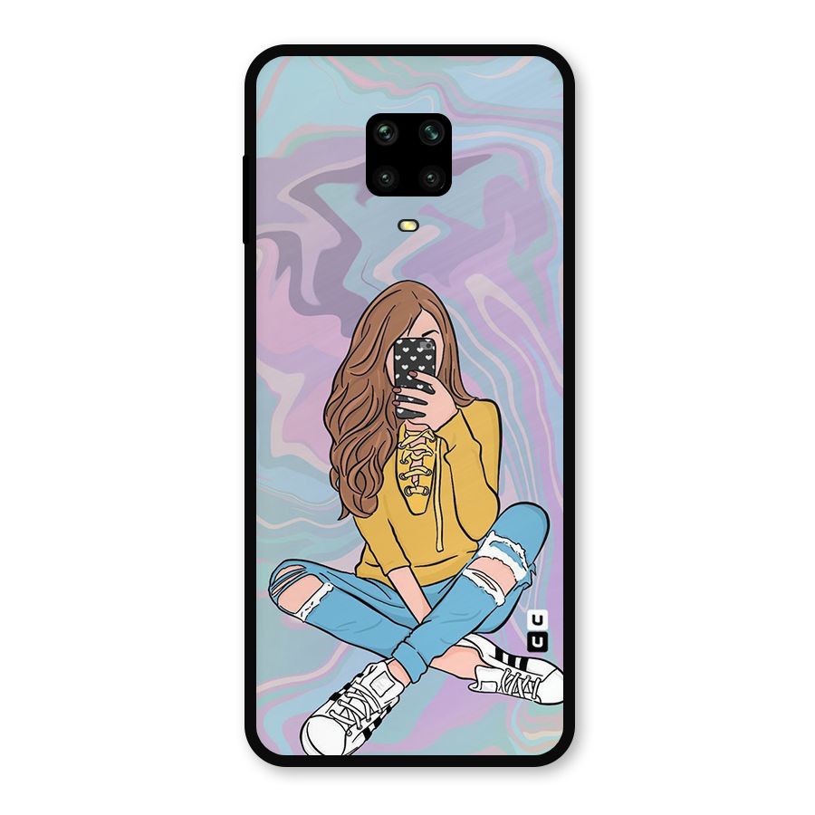 Selfie Girl Illustration Metal Back Case for Redmi Note 9 Pro Max