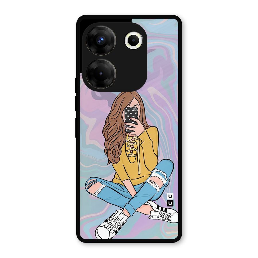Selfie Girl Illustration Metal Back Case for Tecno Camon 20 Pro