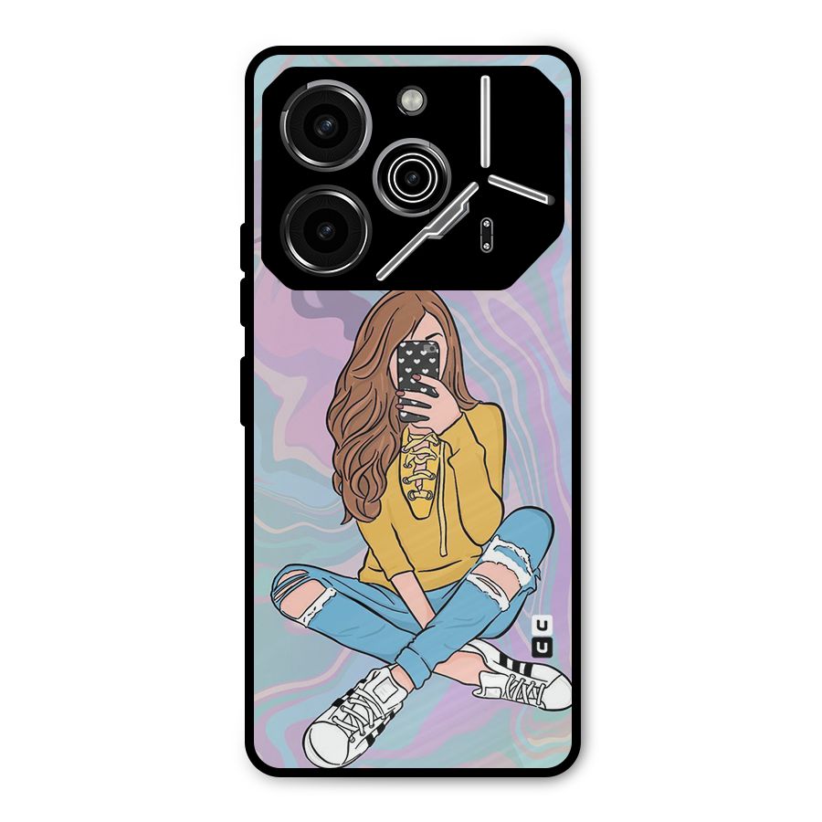 Selfie Girl Illustration Metal Back Case for Tecno Pova 6 Pro