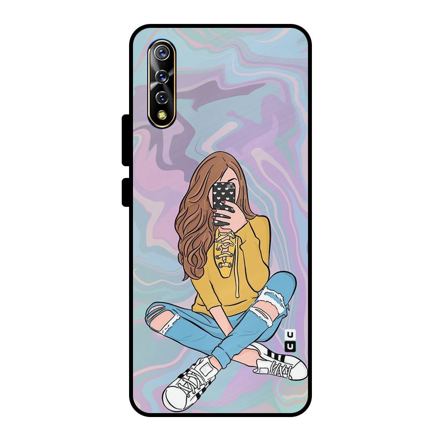 Selfie Girl Illustration Metal Back Case for Vivo S1