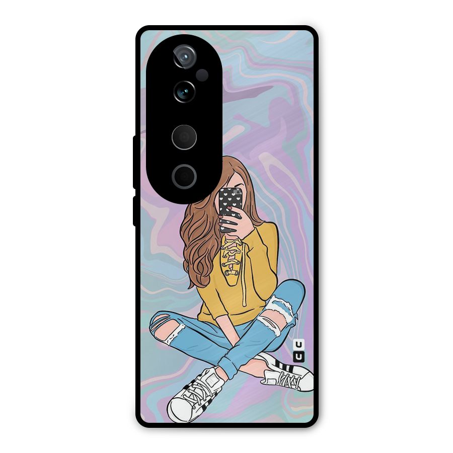 Selfie Girl Illustration Metal Back Case for Vivo T3 Ultra