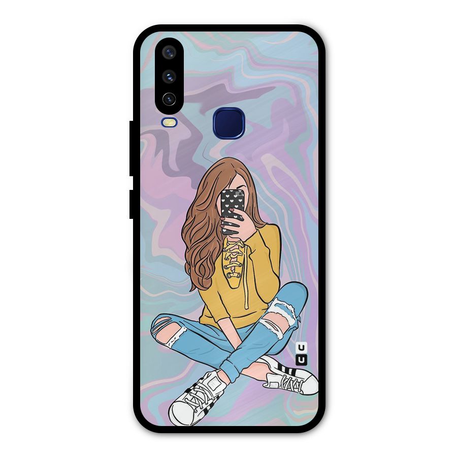 Selfie Girl Illustration Metal Back Case for Vivo V17