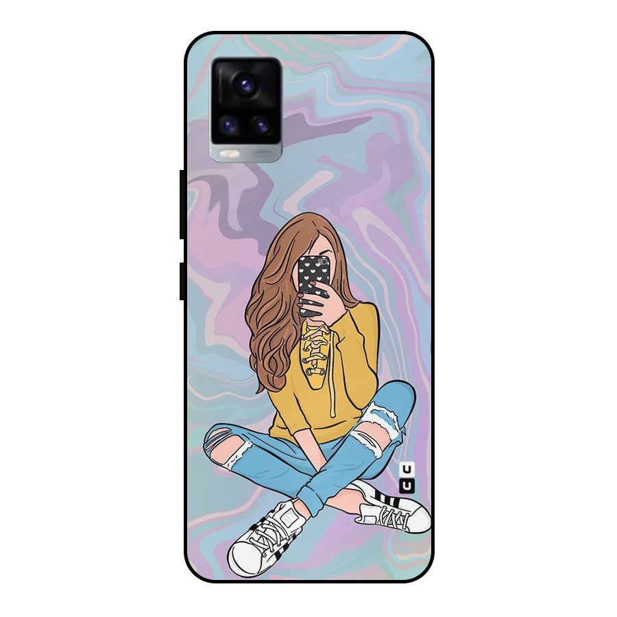 Selfie Girl Illustration Metal Back Case for Vivo V20 2021