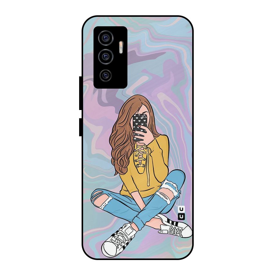 Selfie Girl Illustration Metal Back Case for Vivo V23e
