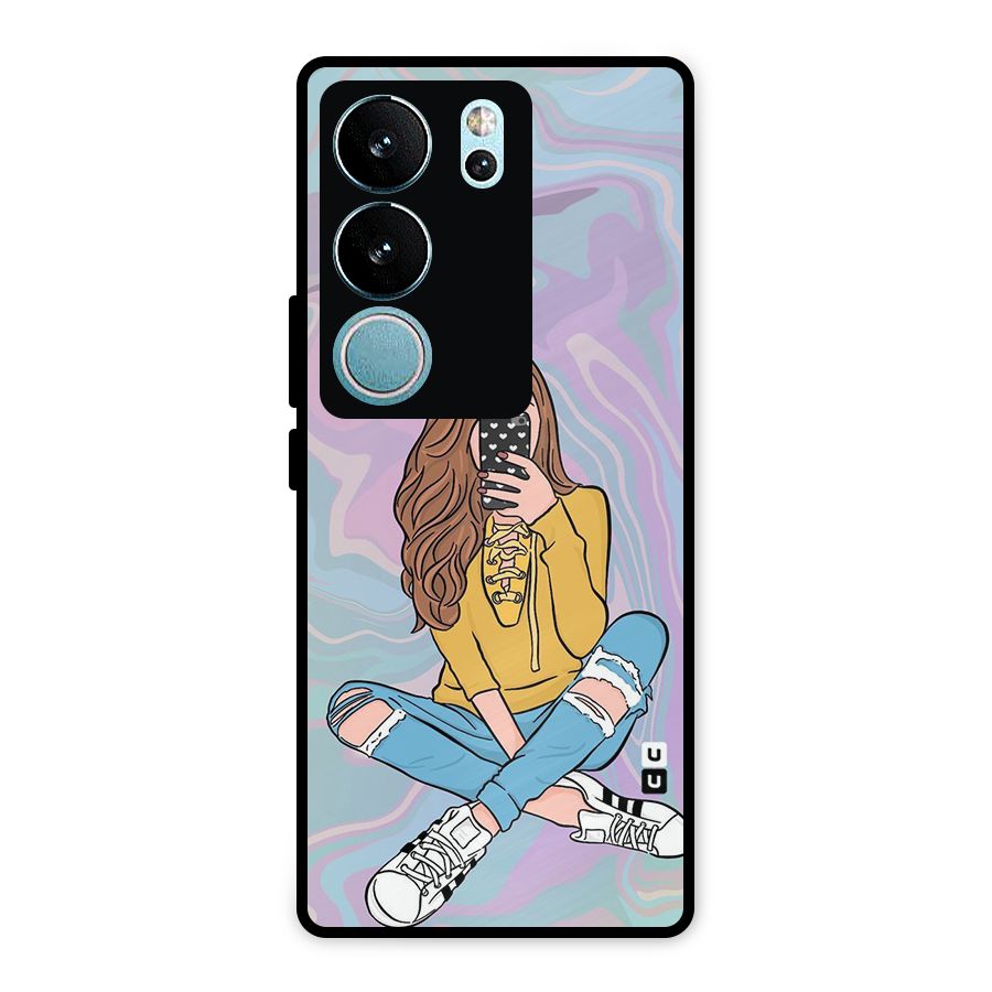 Selfie Girl Illustration Metal Back Case for Vivo V29