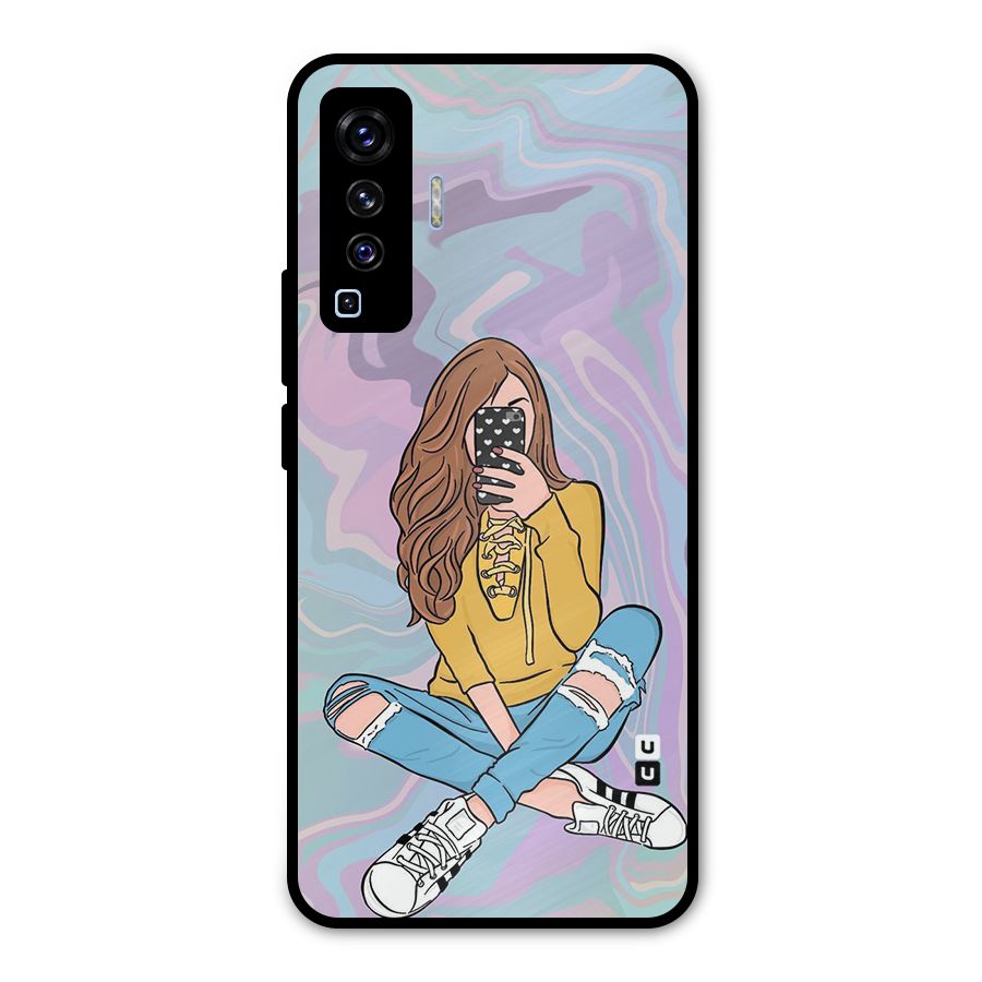 Selfie Girl Illustration Metal Back Case for Vivo X50