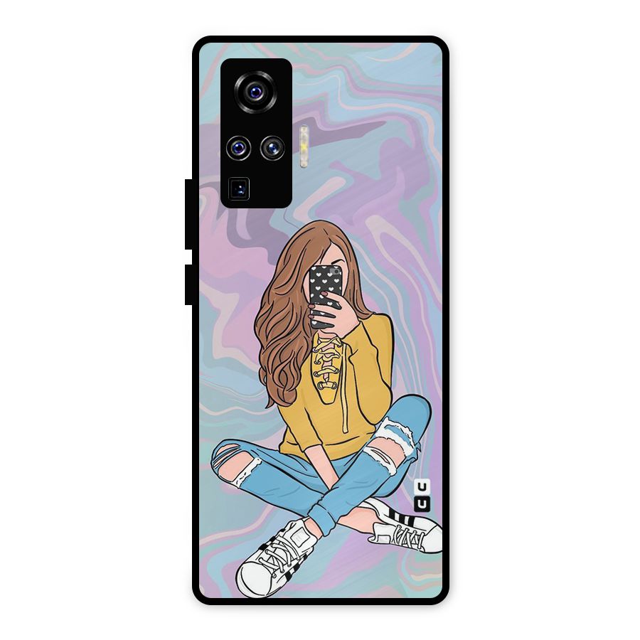 Selfie Girl Illustration Metal Back Case for Vivo X50 Pro