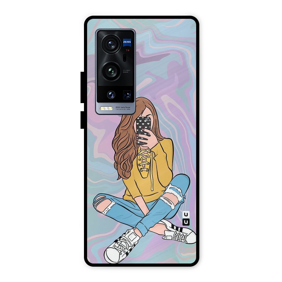 Selfie Girl Illustration Metal Back Case for Vivo X60 Pro Plus