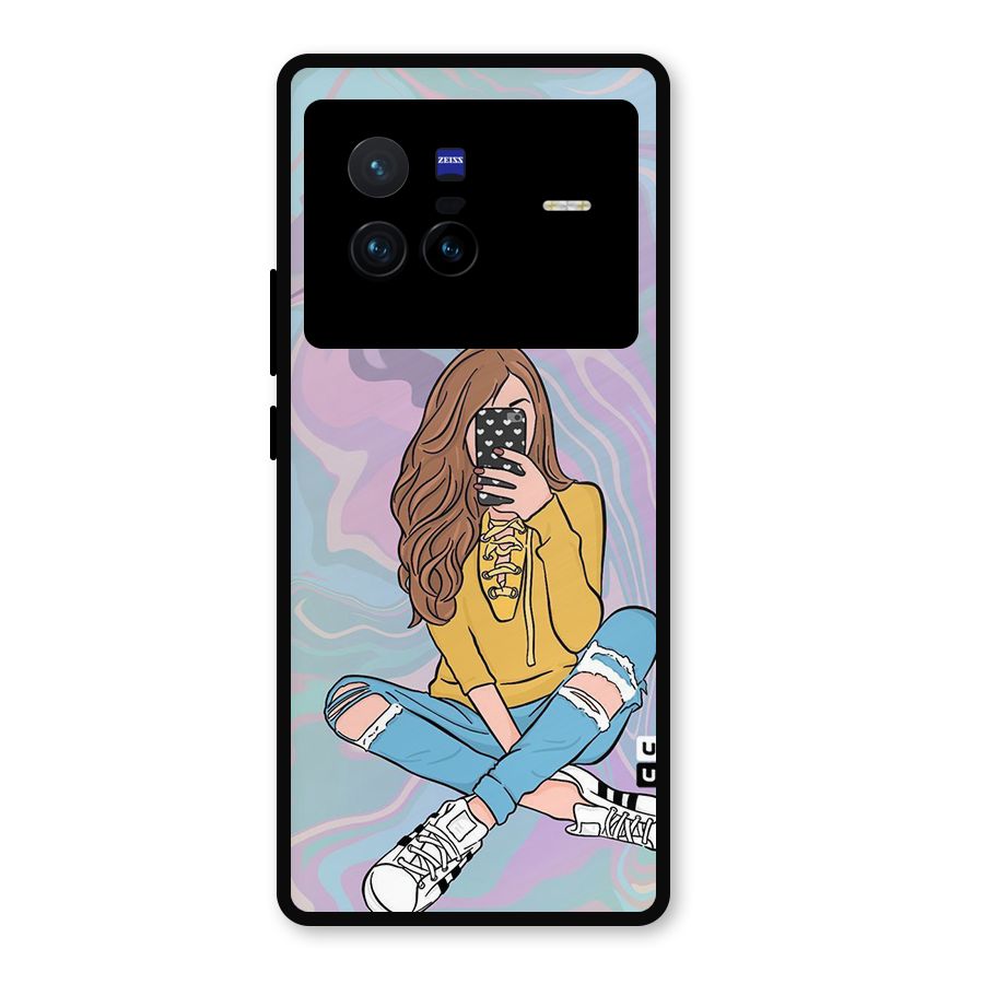 Selfie Girl Illustration Metal Back Case for Vivo X80