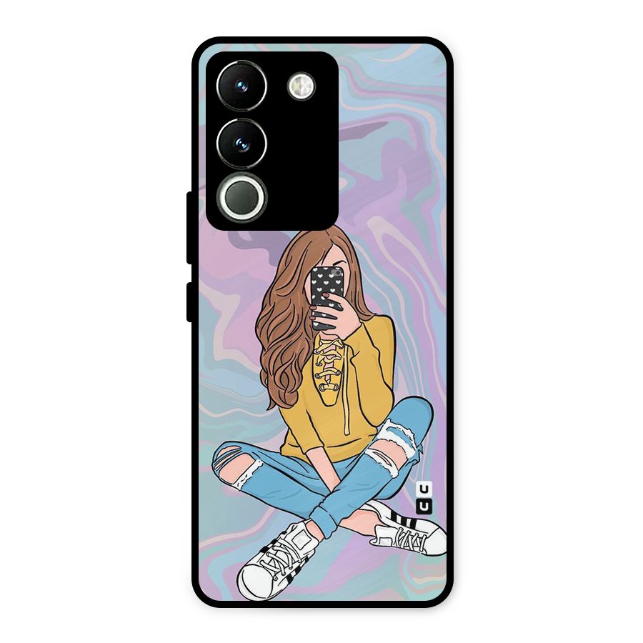 Selfie Girl Illustration Metal Back Case for Vivo Y200