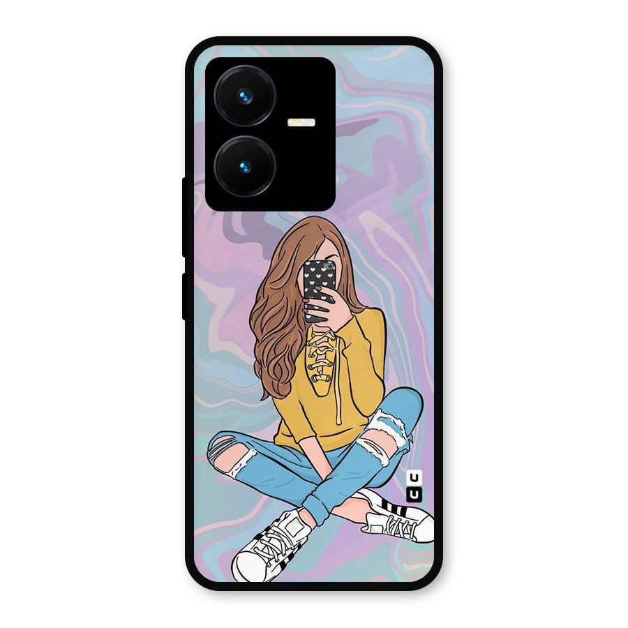 Selfie Girl Illustration Metal Back Case for Vivo Y22