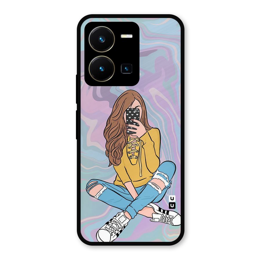Selfie Girl Illustration Metal Back Case for Vivo Y35